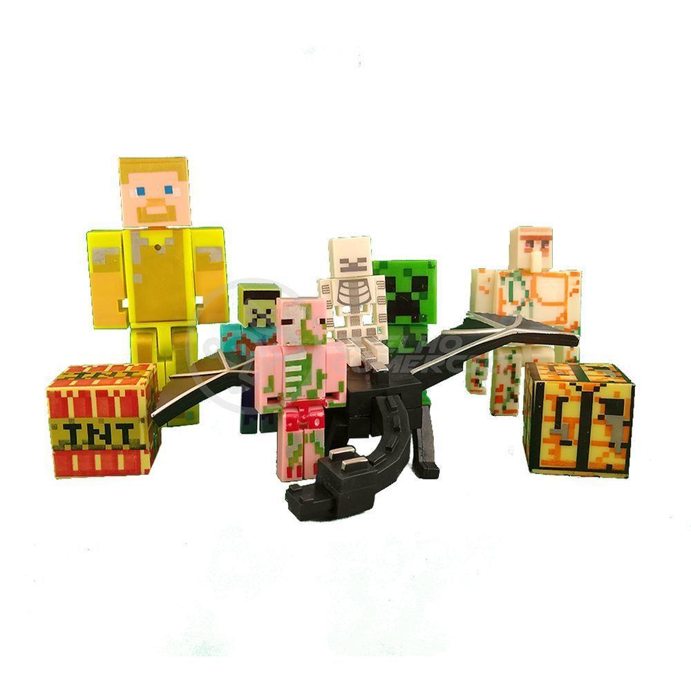 Kit Minecraft Dragão 3 Bonecos 1 Creeper 1 Aranha Azul - 1