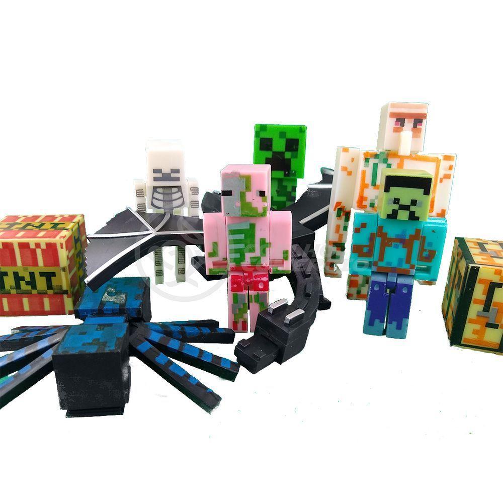 Kit Minecraft Dragão 3 Bonecos 1 Creeper 1 Aranha Azul - 7
