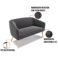Kit 1 Sofá Namoradeira E 2 Poltronas Stella Bouclê Grafite Pés Palito Natural - D'rossi - 7