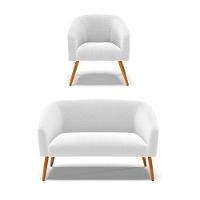 Kit 1 Sofá Namoradeira E 1 Poltrona Stella Bouclê Off White Pés Palito Castanho - D'rossi - 1