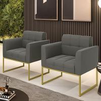 Kit 2 Poltronas Elisa Suede Base Metálica Industrial Dourado - D'rossi Cor Grafite - 5