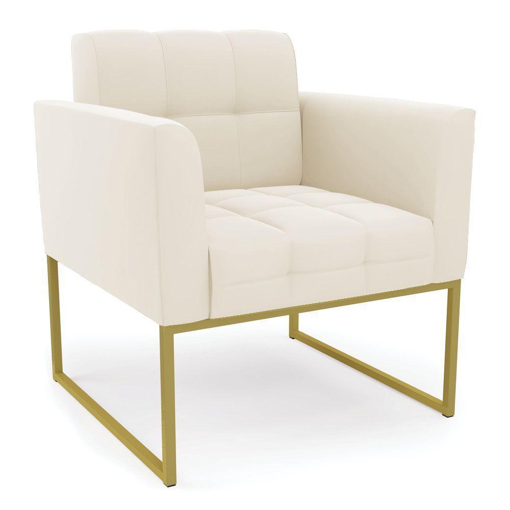 Poltrona Elisa Veludo Bege Base Metálica Industrial Dourado - D'rossi - 1