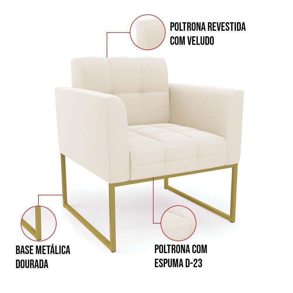 Poltrona Elisa Veludo Bege Base Metálica Industrial Dourado - D'rossi - 3