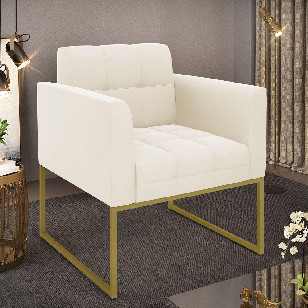 Poltrona Elisa Veludo Bege Base Metálica Industrial Dourado - D'rossi - 5