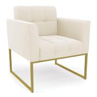 Poltrona Elisa Veludo Bege Base Metálica Industrial Dourado - D'rossi - 1
