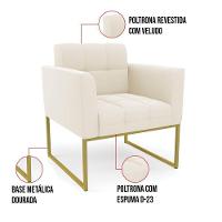 Poltrona Elisa Veludo Bege Base Metálica Industrial Dourado - D'rossi - 3