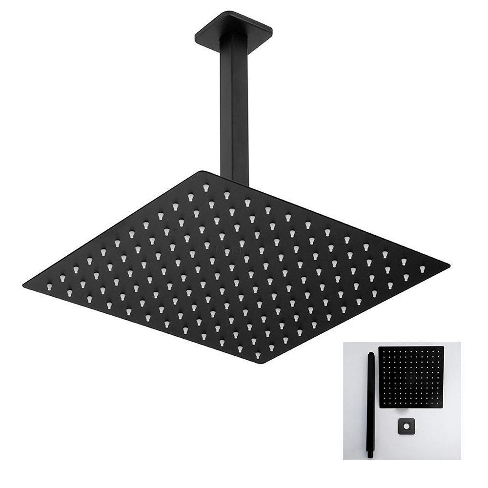 Chuveiro Ducha 20x20 Inox Teto Preto Fosco Quadrado Suporte - 1