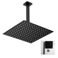 Chuveiro Ducha 20x20 Inox Teto Preto Fosco Quadrado Suporte - 1