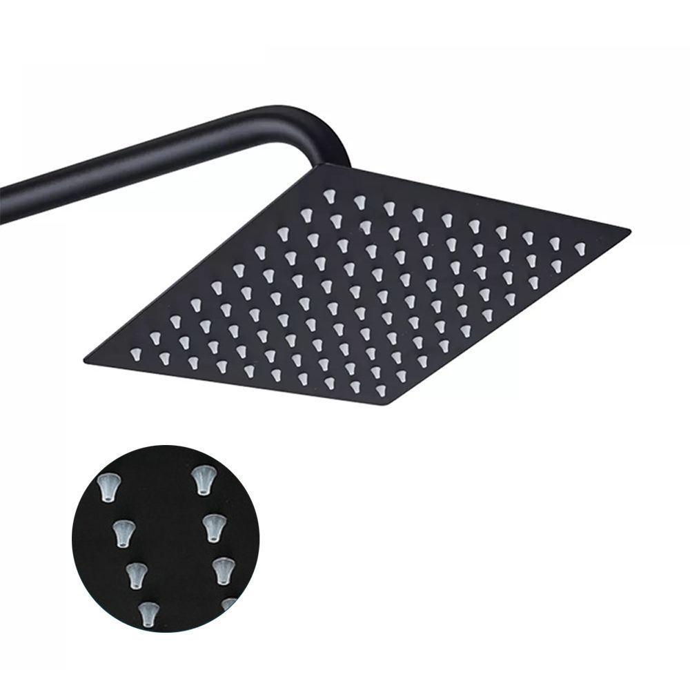 Chuveiro Ducha Slim Quadrado 20x20 Inox Parede Suporte Preto Fosco Piscina Banheiro Area Externa - 2