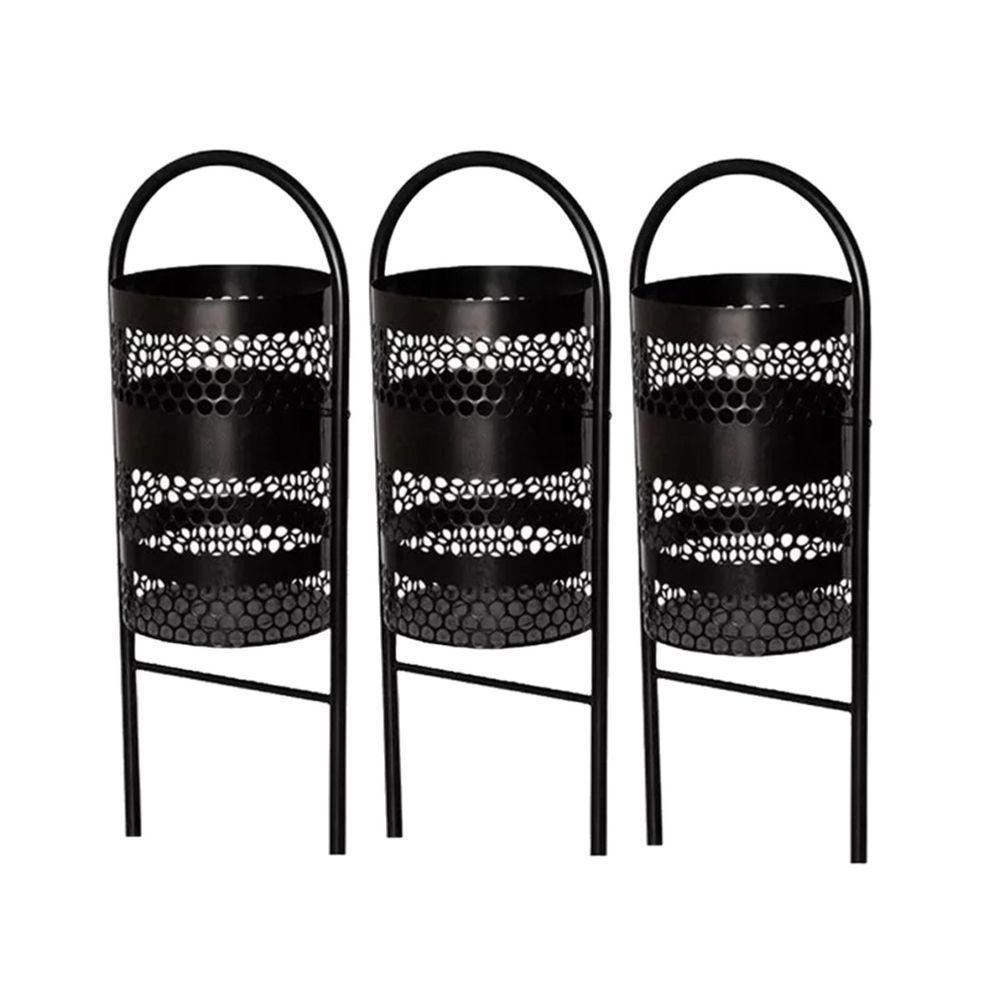 Kit 3 Lixeiras Para Pátios Parques Redonda Em Tela De Moeda. - 1