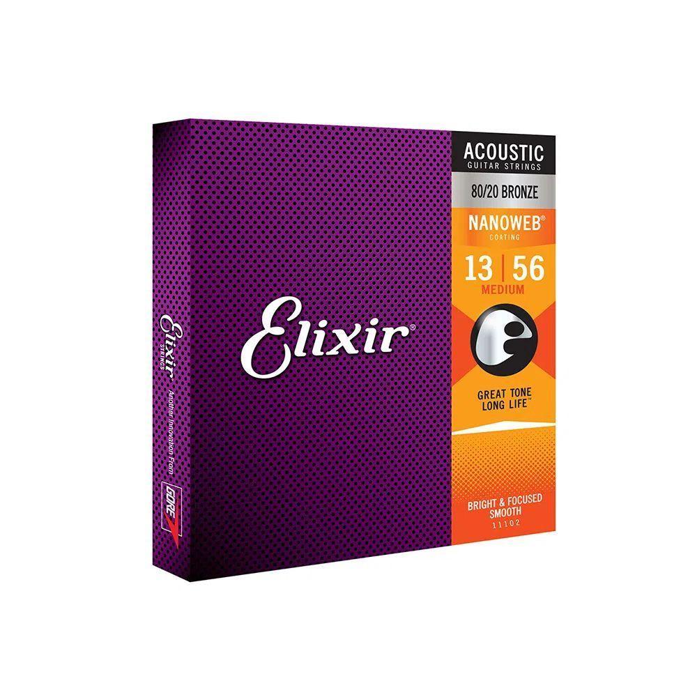 Corda .013 Medium Bronze 80-20 Para Violão Nanoweb Elixir - 1