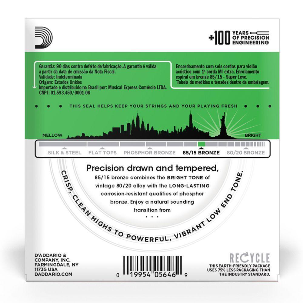 Cordas Para Violão Aço D Addario Bronze 85-15 Ez890-b .009-.045 Com Corda Extra Pl009 - 3