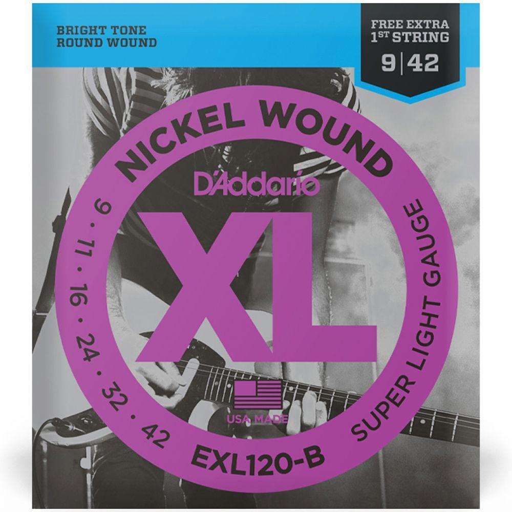 Cordas Para Guitarra D Addario Xl Nickel Wound Exl120-b .009-.042 Com Corda Extra Pl009 - 1