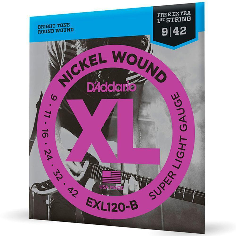 Cordas Para Guitarra D Addario Xl Nickel Wound Exl120-b .009-.042 Com Corda Extra Pl009 - 3