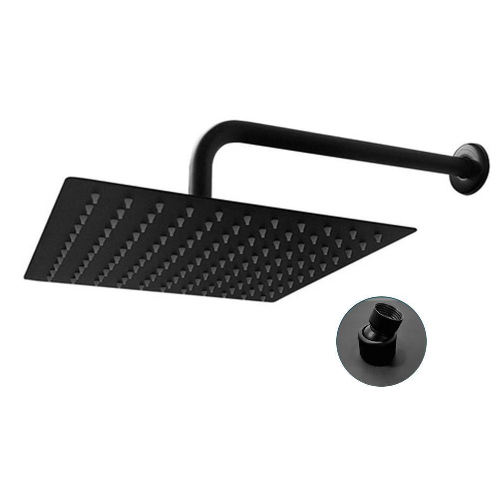 Ducha Chuveiro Slim Inox Quadrado 20x20 Suporte Parede Preto Fosco Banheiro Area Externa Piscina - 1