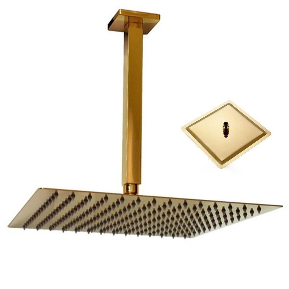Ducha Chuveiro Inox Teto Slim Dourado 20X20 Quadrado Suporte - 1