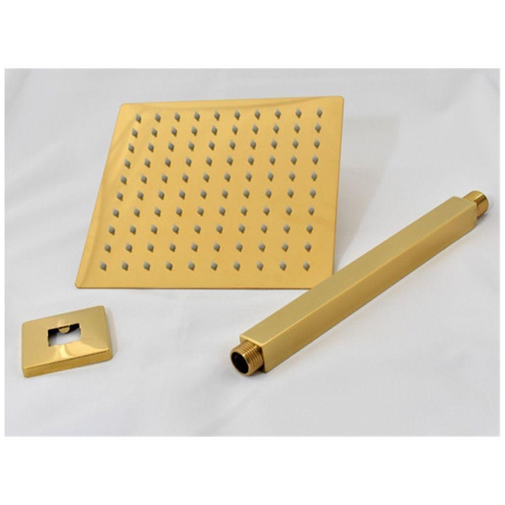 Ducha Chuveiro Inox Teto Slim Dourado 20X20 Quadrado Suporte - 10