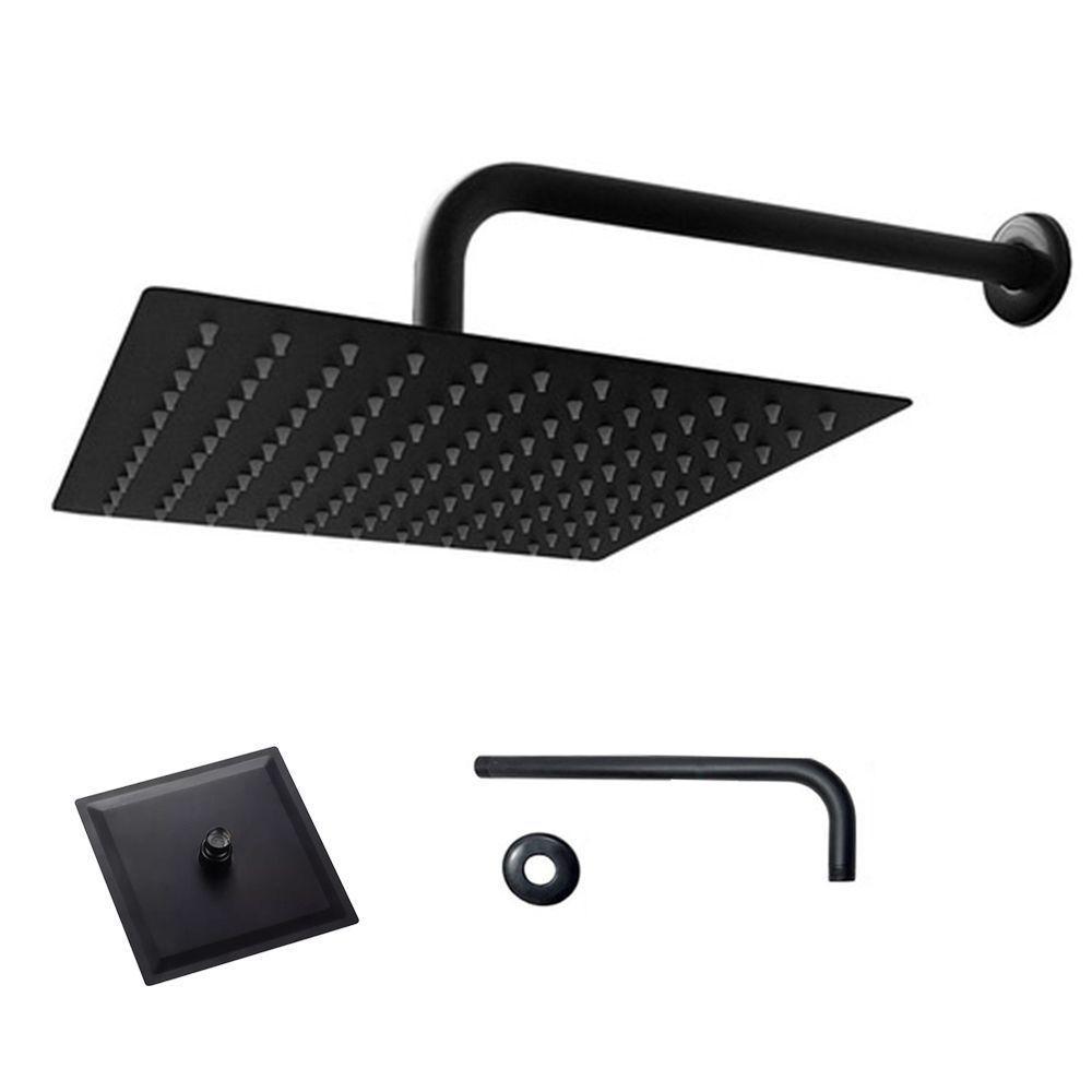 Ducha Chuveiro Quadrado Slim 20x20 Parede Suporte Preto Fosco Area Externa Banheiro Piscina - 1