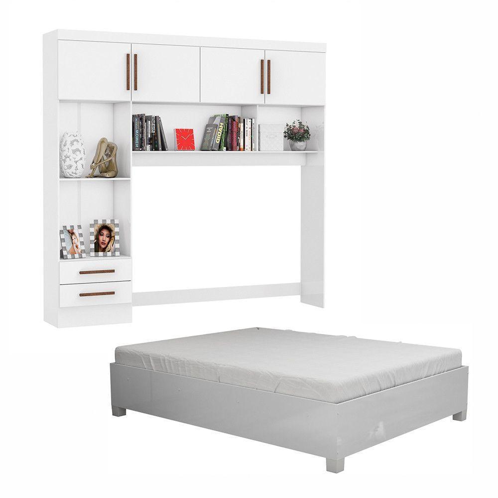 Guarda Roupa Modulado Com Cama Paris 4 Portas 2 Gavetas Branco - 3
