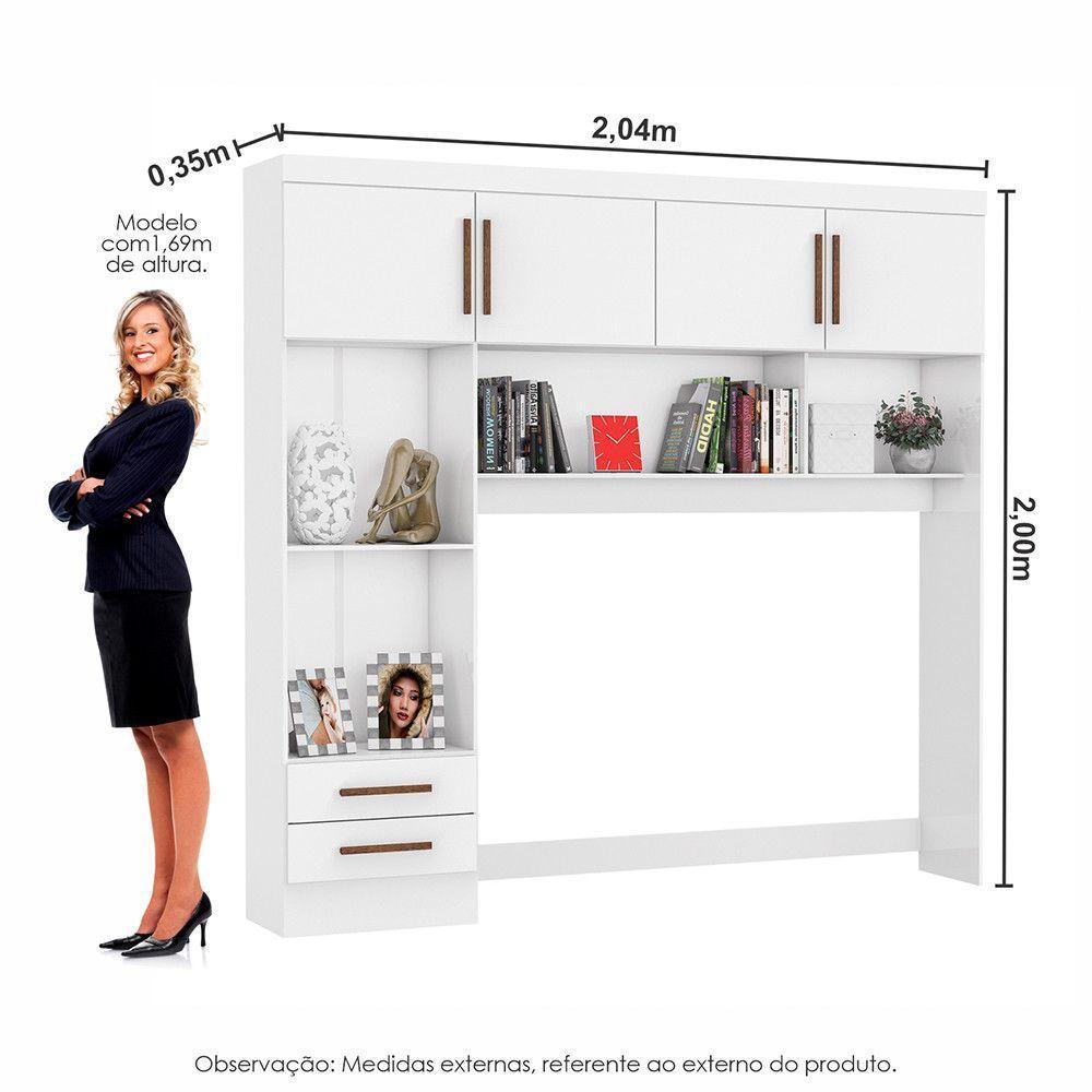 Guarda Roupa Modulado Com Cama Paris 4 Portas 2 Gavetas Branco - 4