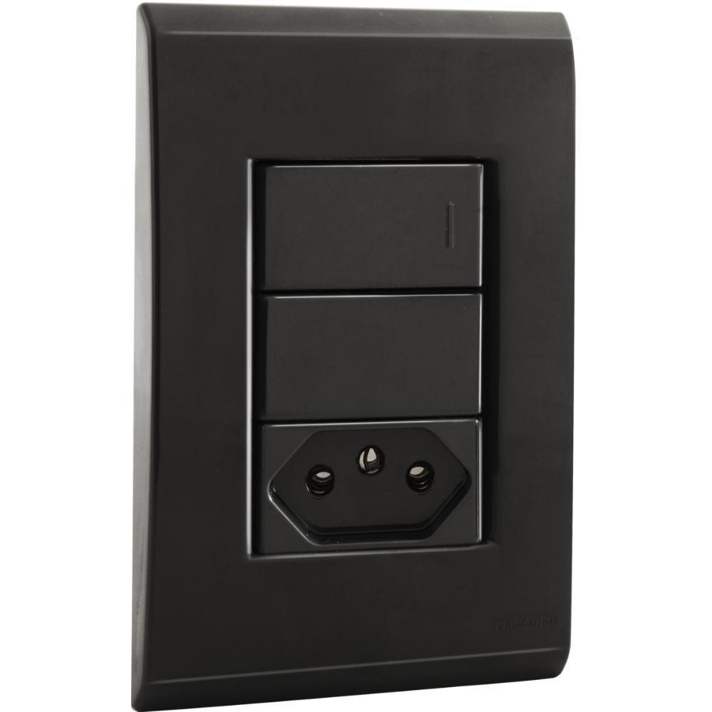 Conjunto 4x2 Com 1 Interruptor Simples 10 A 250 V E 1 Tomada 2p T 10 A 250 V Tramontina Liz Grafite - 1