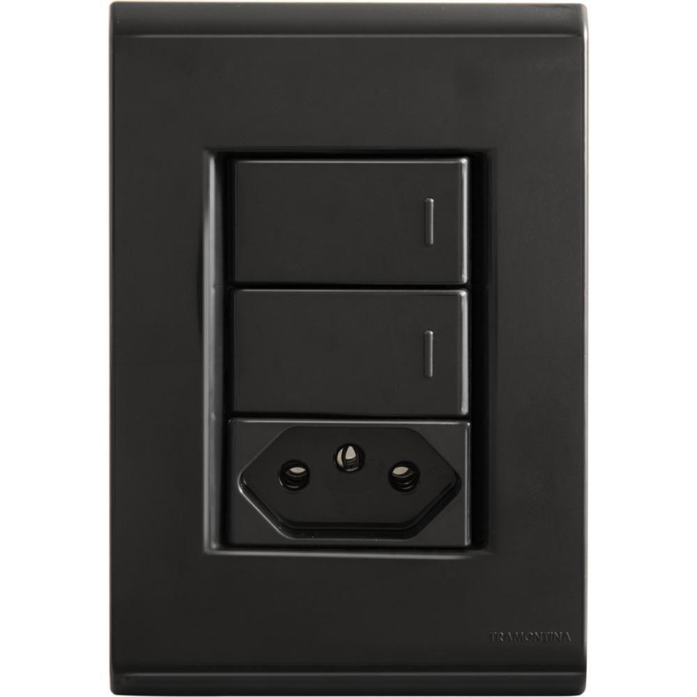 Kit 4x2 Com 2 Interruptores Simples 10 A 250 V E 1 Tomada 2p T 10 A 250 V Tramontina Liz Grafite - 1