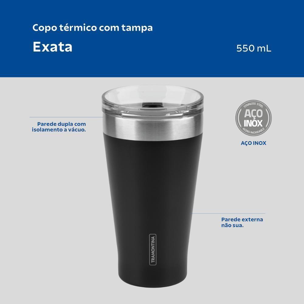 Copo Térmico Tramontina Exata Em Aço Inox Preto Com Tampa 550 Ml - 3