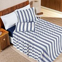 Jogo Cama Lençol Daily Solteiro Malha 100% Algodão Listrado 3 Peças - Azul Marinho - 1