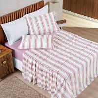 Jogo Cama Lençol Daily Queen Malha 100% Algodão Listrado 4 Peças - Rosê - 1