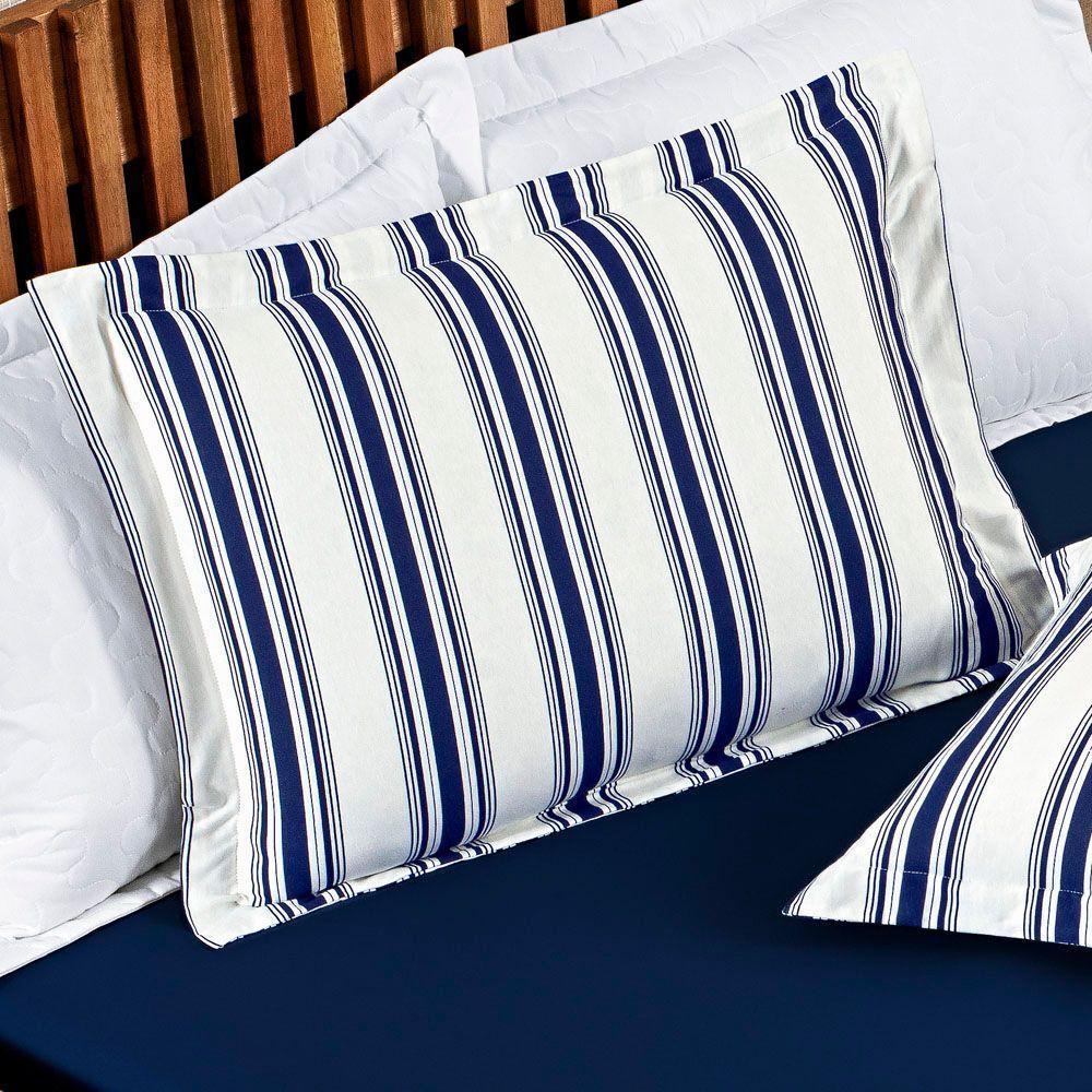 Jogo Cama Lençol Daily King Malha 100% Algodão Listrado 4 Peças - Azul Marinho - 3