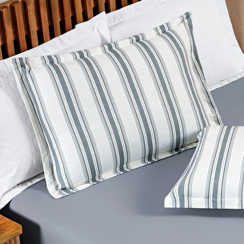 Jogo Cama Lençol Daily King Malha 100% Algodão Listrado 4 Peças - Cinza - 3