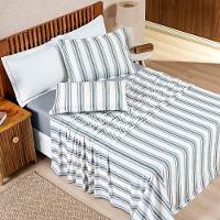 Jogo Cama Lençol Daily King Malha 100% Algodão Listrado 4 Peças - Cinza - 1