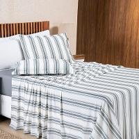 Jogo Cama Lençol Daily King Malha 100% Algodão Listrado 4 Peças - Cinza