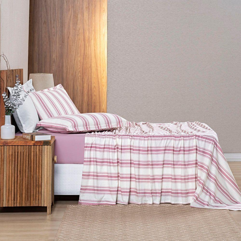 Jogo Cama Lençol Daily Casal Padrão Malha 100% Algodão Listrado 4 Peças - Rosê - 2