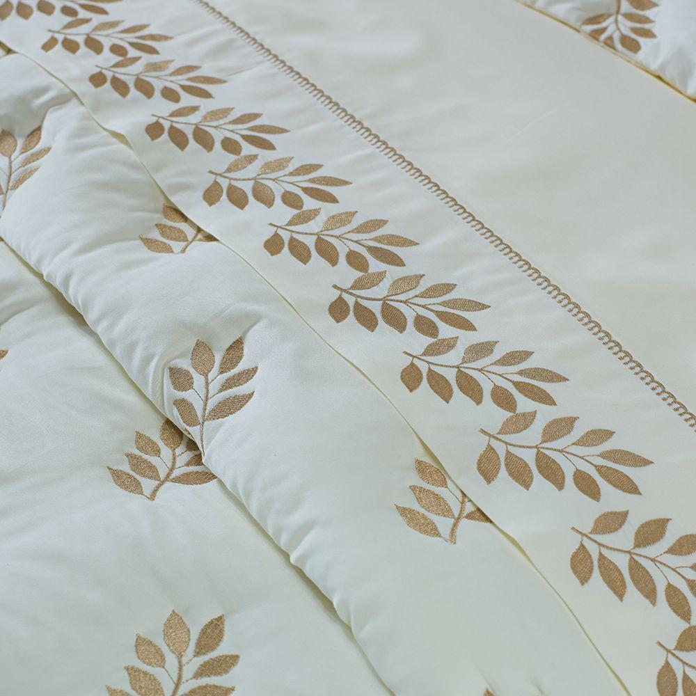 Jogo Cama Lençol Garland Queen Bordado 100% Algodão Acetinado 400 Fios 4 Peças - Palha E Fendi - 3