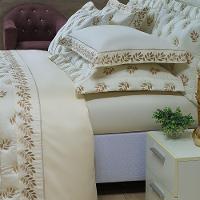 Jogo Cama Lençol Garland Queen Bordado 100% Algodão Acetinado 400 Fios 4 Peças - Palha E Fendi - 1