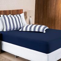 Jogo Cama Lençol Daily Casal Padrão Malha 100% Algodão Listrado 3 Peças - Azul Marinho - 3