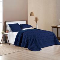Kit Cobre Leito Colcha Alexa Pompom King Dupla Face Micropercal 3 Peças - Azul Marinho - 3