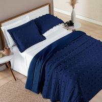 Kit Cobre Leito Colcha Alexa Pompom King Dupla Face Micropercal 3 Peças - Azul Marinho - 4