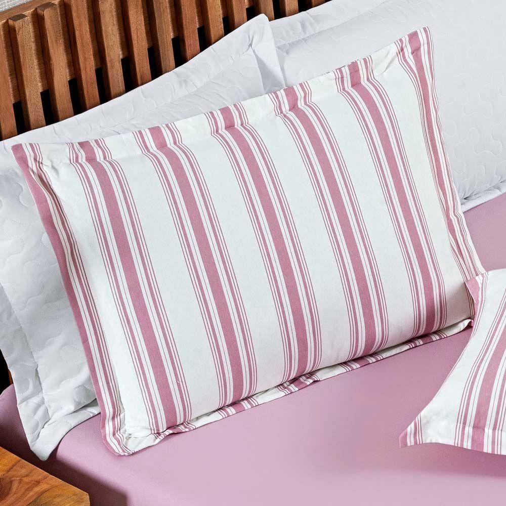 Jogo Cama Lençol Daily Casal Padrão Malha 100% Algodão Listrado 3 Peças - Rosê - 3