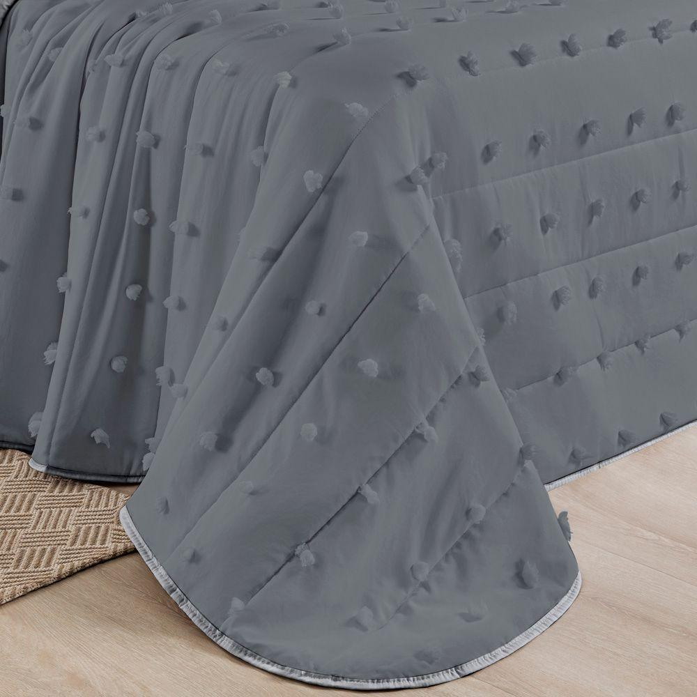 Kit Cobre Leito Colcha Alexa Pompom King Dupla Face Micropercal 3 Peças - Cinza - 2