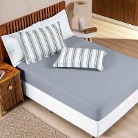Jogo Cama Lençol Daily Casal Padrão Malha 100% Algodão Listrado 3 Peças - Cinza - 1