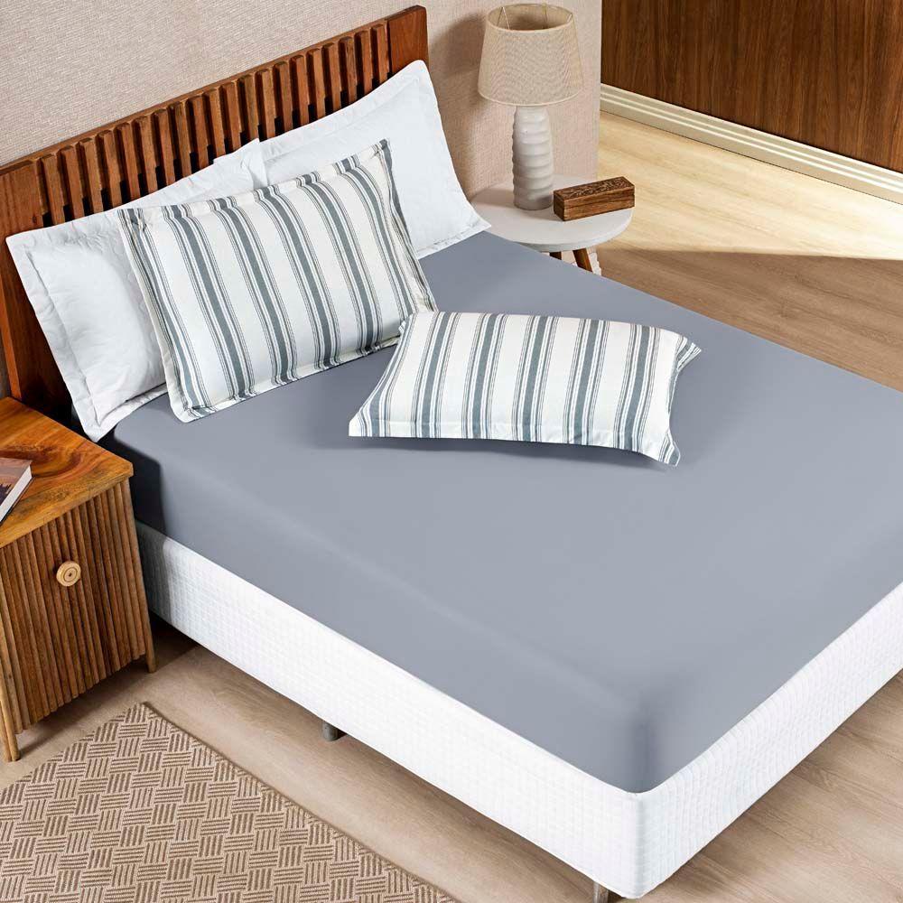 Jogo Cama Lençol Daily Solteiro Malha 100% Algodão Listrado 2 Peças - Cinza - 1