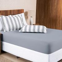Jogo Cama Lençol Daily Solteiro Malha 100% Algodão Listrado 2 Peças - Cinza - 7