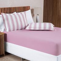 Jogo Cama Lençol Daily Solteiro Malha 100% Algodão Listrado 2 Peças - Rosê - 7