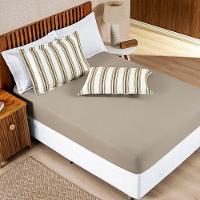 Jogo Cama Lençol Daily King Malha 100% Algodão Listrado 3 Peças - Cáqui - 1