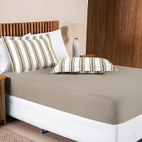 Jogo Cama Lençol Daily King Malha 100% Algodão Listrado 3 Peças - Cáqui - 2