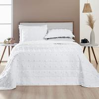 Kit Cobre Leito Colcha Alexa Pompom King Dupla Face Micropercal 3 Peças - Branco - 1