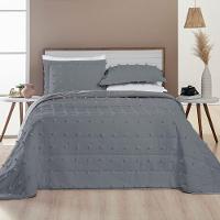 Kit Cobre Leito Colcha Alexa Pompom Queen Dupla Face Micropercal 3 Peças - Cinza - 1