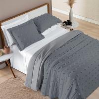 Kit Cobre Leito Colcha Alexa Pompom Queen Dupla Face Micropercal 3 Peças - Cinza
